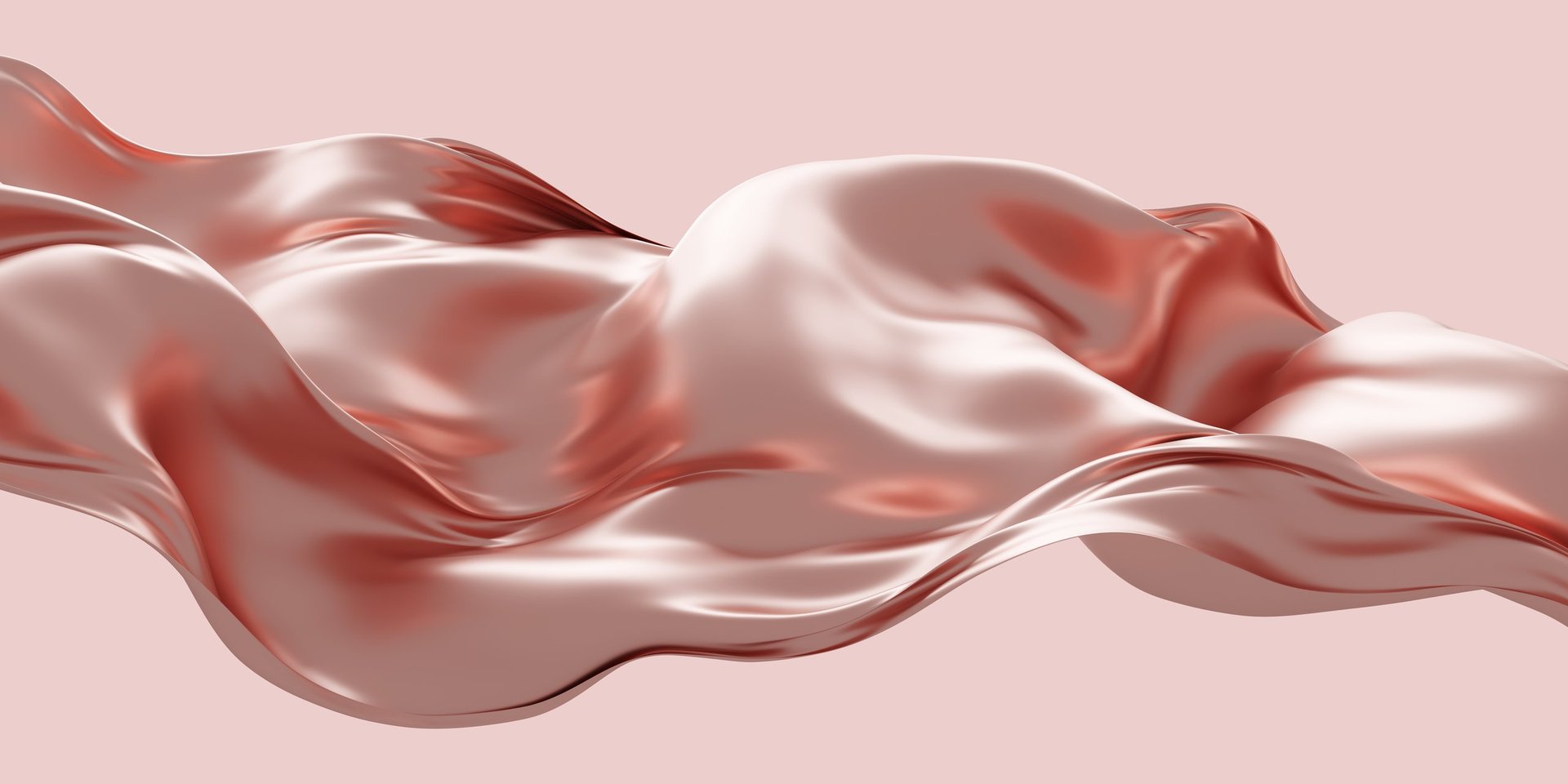 Luxury rose gold silk fabric flowing in the wind abstract wallpaper background 3D render