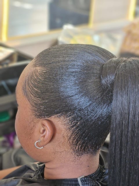 Sleek black hair ponytail